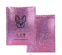 50PCS Sobres publicitarios acolchados de burbujas personalizados con bolsa de envío impresa para sobres postales de joyería para paquete de ropa de maquillaje-Láser rosa-18x13cm