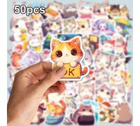 50pcs Stickers Impermeables de Gato de Dibujos Animados para Motocicleta, para Coche, Laptop, de Teléfono, Equipaje, Botella de Agua, Taza, Patineta, Adhesivos para Coche