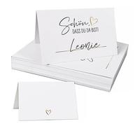 50Pcs Tarjetas de Asiento Invitados Mesa Originales Plegables en Alemán, Schön, dass du da bist, Corazón Dorado