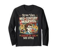 50s Retro Vintage Rockabilly Pinup Women Americana Style Manga Larga