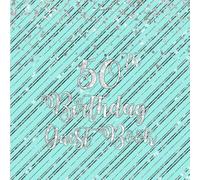 50th Birthday Blue Guest Book: Blue Silver Stripe Guest Book with Gift Log