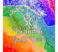 50th Birthday Guest Book: Silver Glitter on Rainbow Agate Guest Book with Gift Log