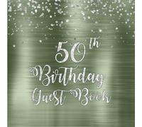 50th Birthday Guest Book: Silver Glitter on Sage Green Guest Book with Gift Log