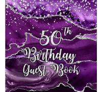 50th Birthday Purple Agate Guest Book: Silver Glitter on Purple Agate Guest Book with Gift Log