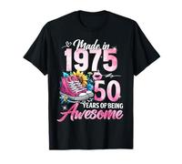 50th Birthday Queen Made in 1975 Gifts 50 Years Old Floral Camiseta