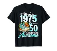 50th Birthday Queen Made in 1975 Gifts 50 Years Old Floral Camiseta