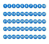 50uds 1-50 Números Magnéticos, 2cm Multiusos Imanes de Números Azules para Pizarra Blanca Calendario Refrigerador Imanes Redondos para el Hogar Aula Oficina