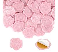 50uds Pegatinas de Sello de Cera Autoadhesivas, 2,9cm Pegatinas de Sello de Sobre Pegatinas de Sello de Cera de Invitación para Bodas Fiestas de Navidad Sobres Invitaciones(Rosa)