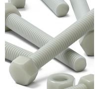 50x Pernos de cabeza hexagonal PA66 50% fibra de vidrio naturales, tuercas y arandelas de plástico, M5 x 40 mm