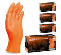 50x PROGRIP Guantes nitrilo talla L Naranja [Con doble grosor y textura diamante], Guantes desechables de nitrilo para taller, industria y montaje, Luvas nitrilo descartaveis