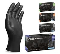 50x PROGRIP Guantes nitrilo talla XL Negro [Con doble grosor y textura diamante], Guantes desechables de nitrilo para taller, industria y montaje, Luvas nitrilo descartaveis