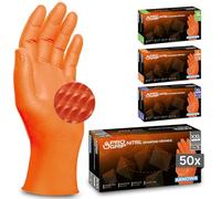 50x PROGRIP Guantes nitrilo talla XXL Naranja [Con doble grosor y textura diamante], Guantes desechables de nitrilo para taller, industria y montaje, Luvas nitrilo descartaveis