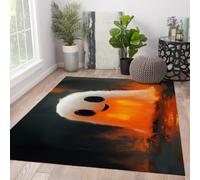 50x80cm Alfombra Fantasma Minimalista Pincel Naranja Fondo Negro | Alfombra antideslizante lavable Abstracta Halloween de pelo bajo y suave alfombra interior para salón
