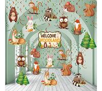 51 Decoraciones de Remolino Colgantes de Animales de Bosque, Decoración de Techo de Lámina de Fiesta de Cumpleaños de Amigos de Bosque para Niños Decoración de Aula de Bosque Cumpleaños