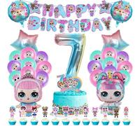 51 Pcs Cumpleaños Decoración, Globos Cumpleaños 7 Años Globos Helio Decoración Tarta Cumpleaños, Banner Happy Birthday, Surprise Decoracion Cumpleaños 7 Años Kit