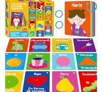 51 PCS Tarjetas Cognitivas para Bebés en Español, Impresas a Doble Cara 7 en 1 Tarjetas Coloridas Alfabeto, Números, Alimentos, Animales, Formas, Colores con 2 Anillos Recerrables