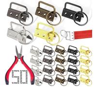 51 Piezas Key Fob Hardware, Llavero de Hardware de Metal Reforzados y Duraderos, 50 Llavero Hardwares (5 Colores,32MM) y 1 Alicates Planos, para Hacer Llaveros, Correas y Colgantes de DIY