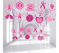 51 Piezas Remolinos Colgantes de Concientización de Cáncer de Mama Serpentinas de Techo de Cinta de Papel Rosa Decoración de Fiesta de Concientización Sobre el Cáncer de Mama para Fiesta