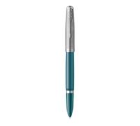 Parker 51 pluma estilográfica | cuerpo azul verdoso con adorno cromado | plumín fino con cartucho de tinta negra | estuche de regalo