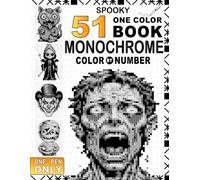 51 Spooky Monochrome One Pen Color By Number: Mystery Reveal Drawing Book for Adults - Hidden Grid Art with 6 Symbol Marks for Stress Relief and Focus