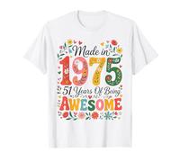 51 Year Old Made in 1975 Retro Floral 51st Birthday Women Camiseta