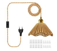 510 CM Lámpara Colgante de Cuerda de Cáñamo con Enchufe e Interruptor, Lámpara Colgante con Pantalla de Cuerda de Cáñamo Tejida a Mano E27, Lámpara Bohemia Rústica - Sin Bombilla