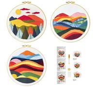 51buyoutgo 3pcs Kit Bordado Principiantes, Kit Patrones para Bordar a Mano con Hilos y Tela, Embroidery Kit Set Bordado Punto de Cruz Niños Inicio Manualidades Adultos Paisaje de Montaña