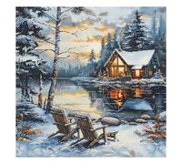 51buyoutgo Kit Punto de Cruz con Hilos y Tela Impresa Nieve Paisaje, Cuadros en Bordar Punto de Cruz Kit Bordado Completo Esquemas Cross Stitch Embroidery para Principiantes Patrones Contado