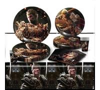 51PCS Black Myth Vajilla De Fiesta, Black Wukong Cumpleaños Vajilla, Black Wukong Vajilla De Fiesta Incluye Platos,Servilletas, Mantel Vasos De Papel Black Wukong Theme Party Decoration