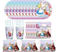 51pcs Set de Vajilla de Fiesta, Platos , Vasos , Toallas de Papel, Pajitas, Manteles, Alice Party Vajilla Para Fiesta de Cumpleaños -10 Invitados