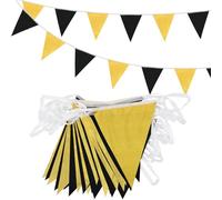 52 banderines metálicos negros y dorados de 20 m, tela de poliéster reutilizable de 16 x 21 cm, banderines triangulares para interiores y exteriores, fiesta de cumpleaños, boda, decoración de
