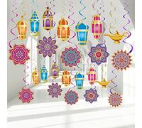 52 Decoraciones de Ramadán Mubarak Decoración de Fiesta de Noches Árabes Remolinos Colgantes de Eid Mubarak Decoración de Techo de Papel de Aluminio para Princesa India Marroquí Cumpleaños