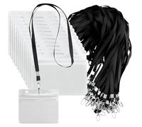 52 fundas transparentes para tarjetas y cordón con clip giratorio, soporte horizontal para tarjetas de identificación con cordón, cordones para colgar para oficinas, negocios