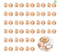52 Pcs Cuentas de Alfabeto de Madera Natural 12mm Abalorios para Hacer Pulseras A-Z, Bolas Cubo con Letras para Manualidades DIY Collar Pulsera Colgante Regalo Divertido de Aprendizaje para Niños