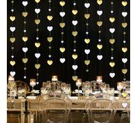 52 Pies Guirnalda de Papel Corazón de Oro Blanco, 4 Piezas Guirnalda de Serpentinas de Corazón, Decoracion Colgante Fiesta, para Día de San Valentín Bodas Compromiso Cumpleaños Fiestas Decoración