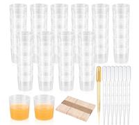 52 Piezas 30 ml Vaso Medidor de Plástico, Vasos Medidores Graduados, Vasos Graduados, Jarra Medidora de Plástico para Mezclar Resina Epoxi, con 50 Palos de Madera, 20 Pajitas de 3 ml