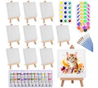 52 Piezas Mini Caballete Pequeños Caballetes Triangulares de Artista, Caballete de Madera 10x10cm con Lienzo Kit de 12 Pinturas Acrilica y Pinceles Pintar, para Dibujar,Decoración de Mesa y Arte