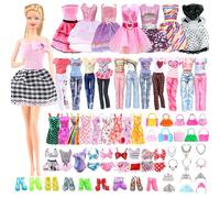 52 Ropa Accesorios Compatible con Barbie 11.5inch Muñecas , 2 Vestido de Moda 2 Pantalones de Manga Corta 1 Bañador 5 Vestido Halter 6 Corona 6 Collar 10 Bolso 20 sólo Zapatos, Envío Aleatorio
