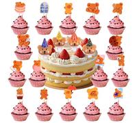 52 Set de Adornos para Tartas de Osos: 48 Pegatinas de Osos y 4 Decoración Velas de Adornos de Oso de dibujos animados para Cumpleaños Cupcakes y Fiestas