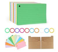 520pcs Juego de Flashcards Colores - 500x Fichas +10x Divisores de Papel Kraft + 10x Anillos, Pack Material Escolar, Tarjetas Estudio, Material Oficina y Papeleria, Tarjetas de Vocabulario en Blanco