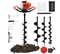 52CC Ahoyadora Gasolina, 2 Tiempos 1700W Taladro de Tierra, 6500-8500 rpm 2,3CV Taladro de Gasolina con Sistema de Refrigeración por Aire, Brocas(100 mm 150 mm 200 mm) Alargador y Gafas