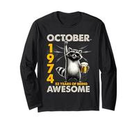 52nd Birthday Raccoon Beer October 1974 Vintage 52 Years Old Manga Larga