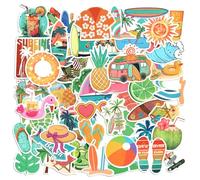 52uds Pegatinas de Verano para Niños, Lindas Pegatinas de Playa para Botellas de Agua Pegatinas Hawaianas Impermeables Suministros de Fiesta de Verano Decoraciones para Niños Adultos