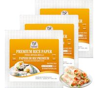 52USA Papel de arroz cuadrado, paquete de 3, envoltorios de papel de arroz blanco, envoltorios de rollo de primavera fresca y albóndigas, 102 hojas, envoltorios Wonton sin gluten, veganos, bajos en