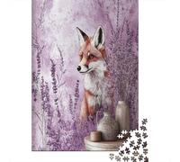 52x38cm/1000pcs Adulto Zorro en el Campo de Lavanda Rompecabezas Mujeres Hombres Tablero De Madera Enclavamiento De Precisión Estilo de Arte de Vida Silvestre