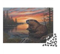 52x38cm/1000pcs Castor au Coucher du Soleil Jigsaw Style de peinture animalière Puzzles À Faire SOI-même Pour Adultes