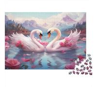 52x38cm/1000pcs Couple de cygnes Puzzle Jouet En Bois Cadeau Unique Décoration Intérieure Paysage Romantique Jeu Éducatif Challenge Toy