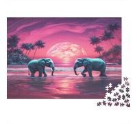 52x38cm/1000pcs Éléphants au Coucher du Soleil Sur la Plage Jigsaw Fantaisie tropicale Vibrante Puzzles À Faire SOI-même Pour Adultes