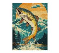 52x38cm/1000pcs Rompecabezas para Adolescentes Jumping Trout Mountain Sunset Rompecabezas para Adultos Juego De Ingenio Análisis Y Lógica Difícil Y Desafiante 52x38cm/1000pcs
