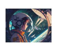 52x38cm/1000pcs Rompecabezas para Adultos Astronaut Gazing at Space Station Rompecabezas para Adultos Juego Familiar Patrón De Ensamblaje Cumpleaños Y Navidad 52x38cm/1000pcs